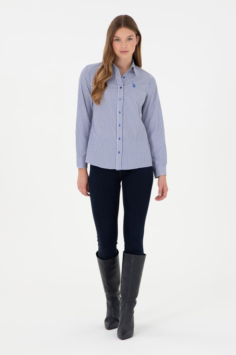 Kadın Saks Uzun Kollu Çizgili Gömlek - 50297171012