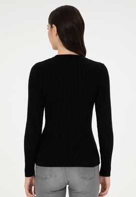 Kadın Siyah V Yaka Simli  Kazak - 50297398024