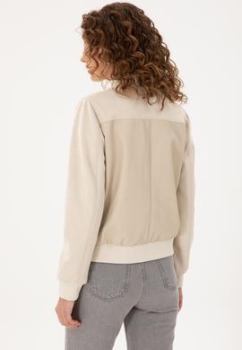 Kadın Ekru Deri Ceket - 50297226006