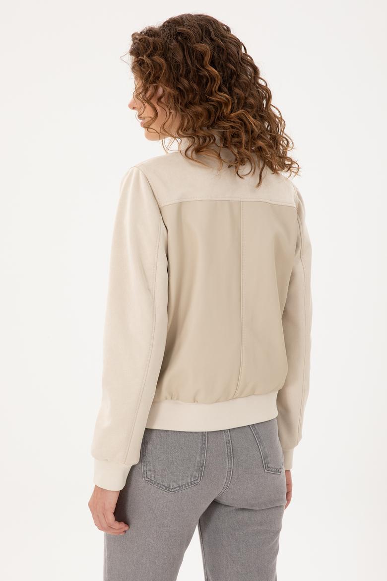 Kadın Ekru Deri Ceket - 50297226006