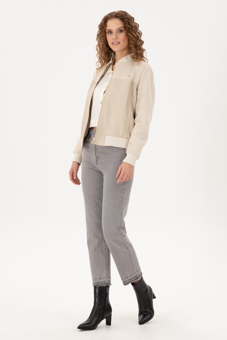 Kadın Ekru Deri Ceket - 50297226006