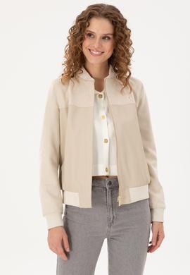 Kadın Ekru Deri Ceket - 50297226006