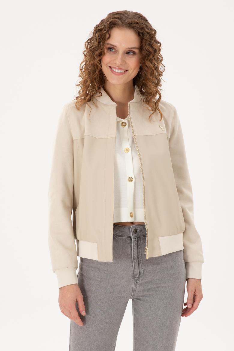Kadın Ekru Deri Ceket