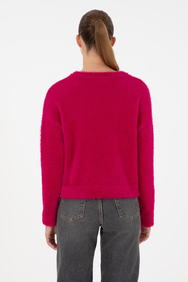 Kadın Fuşya Bisiklet Yaka Yumuşak Dokulu Kazak - 50297898003