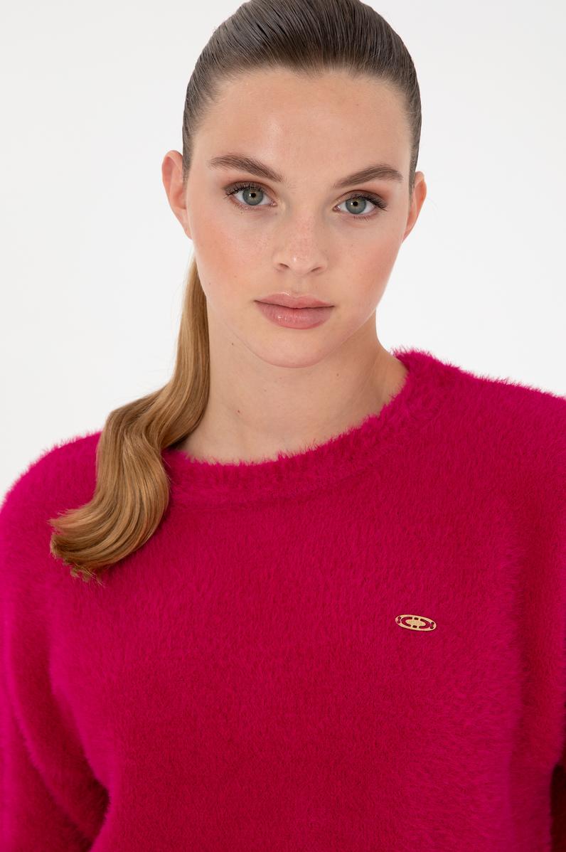 Kadın Fuşya Bisiklet Yaka Yumuşak Dokulu Kazak