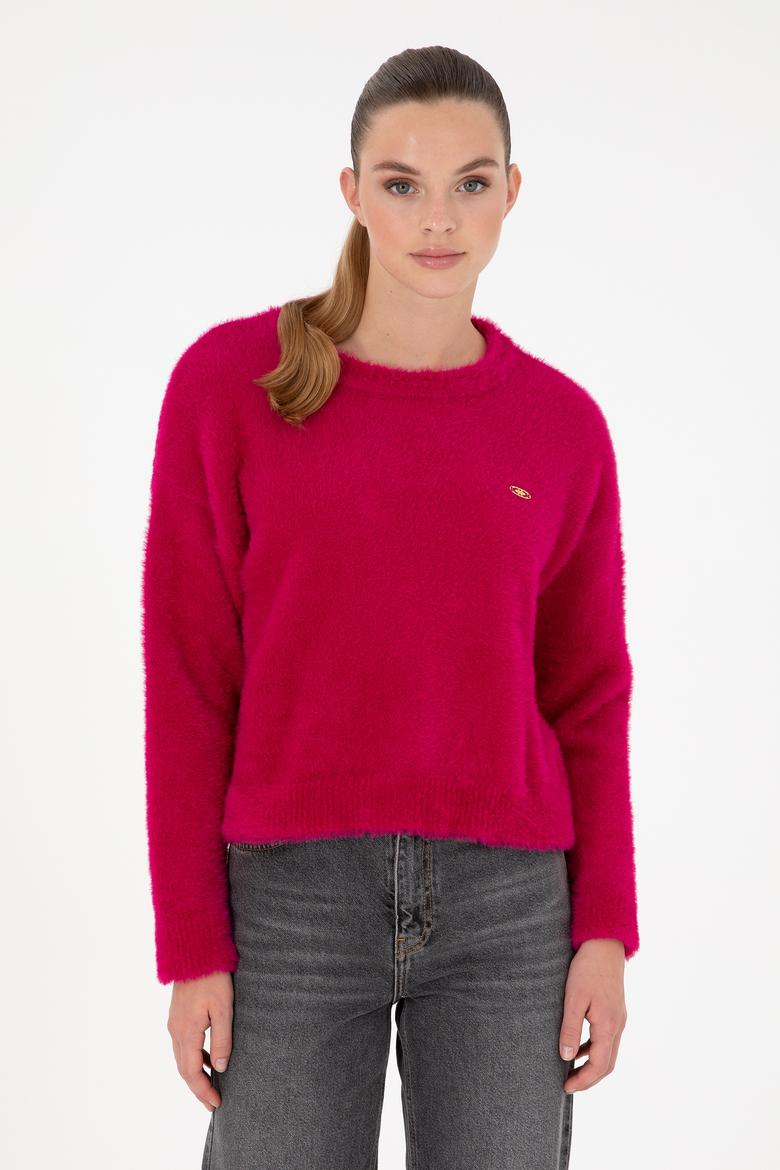 Kadın Fuşya Bisiklet Yaka Yumuşak Dokulu Kazak