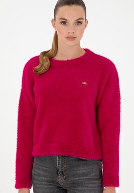 Kadın Fuşya Bisiklet Yaka Yumuşak Dokulu Kazak - 50297898003