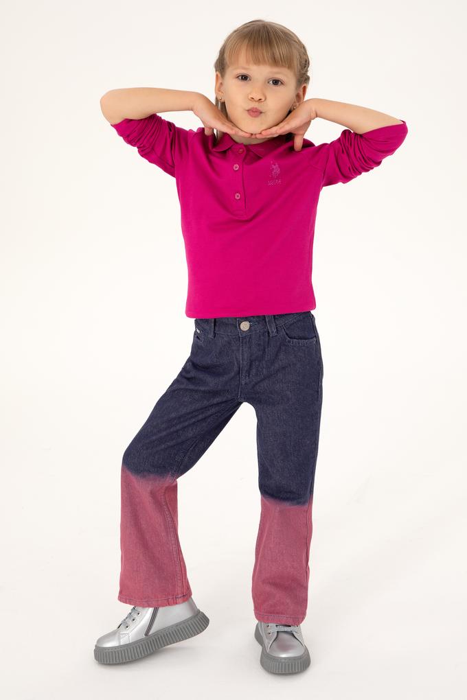 Kız Çocuk Fuşya Polo Yaka Basic Sweatshirt