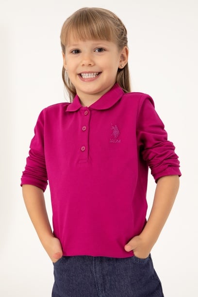 Kız Çocuk Fuşya Polo Yaka Basic Sweatshirt
