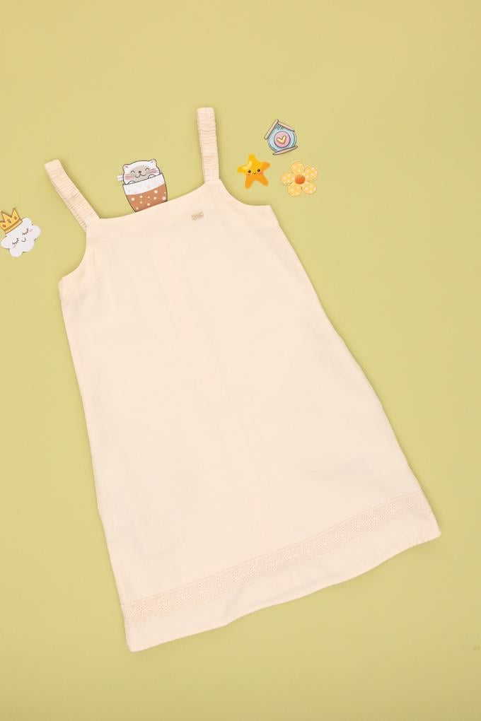 Kız Çocuk Ekru Dokuma Elbise