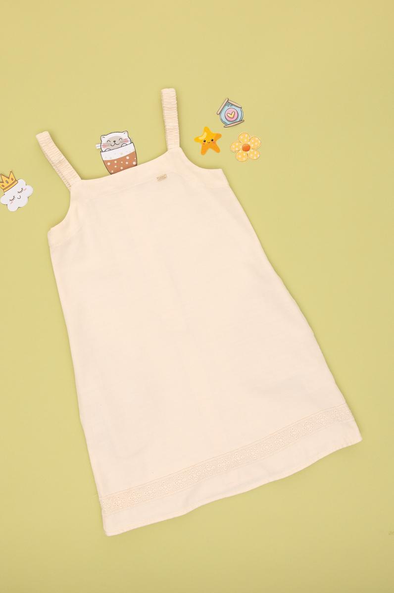 Kız Çocuk Ekru Dokuma Elbise