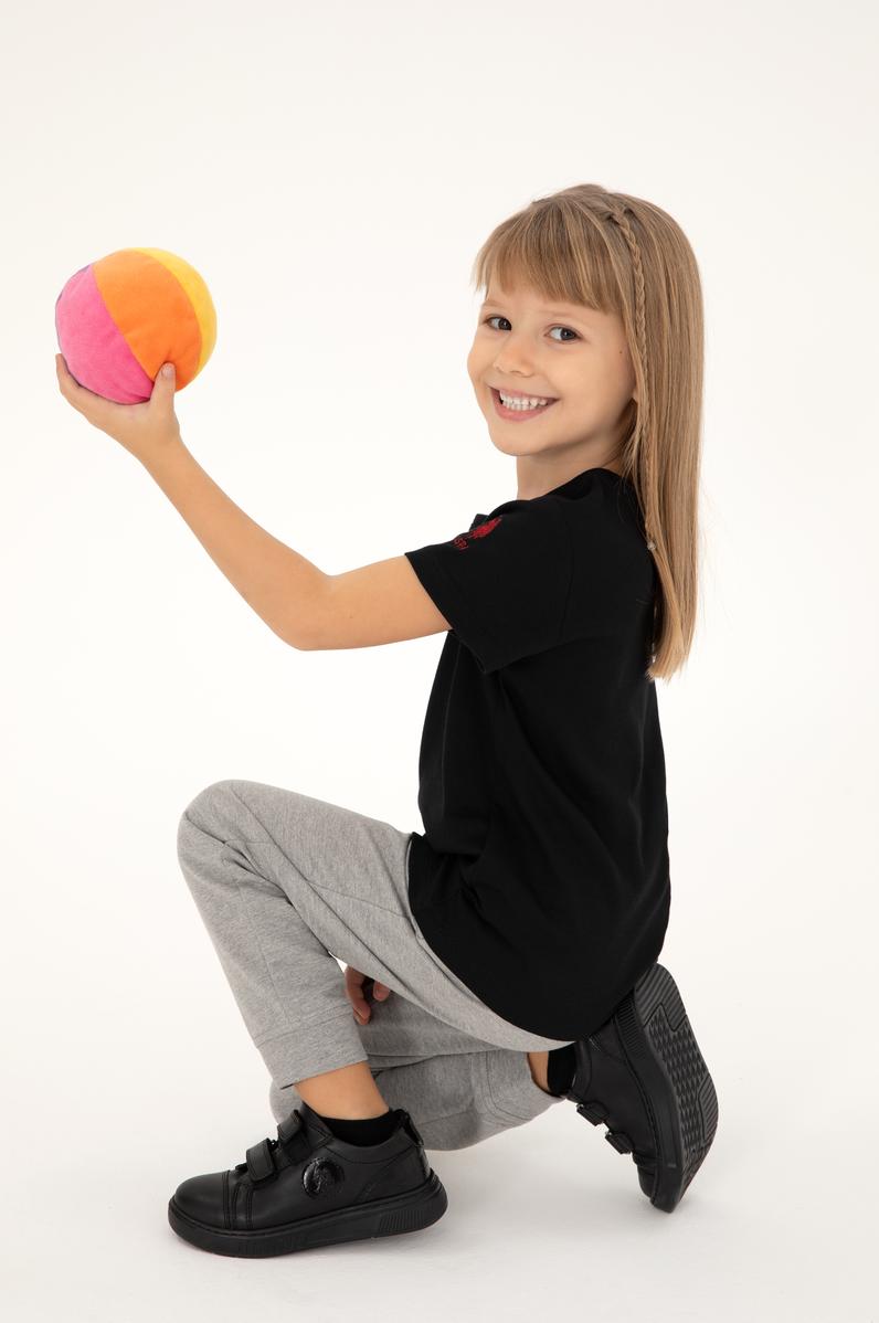 Kız Çocuk Siyah Bisiklet Yaka Basic Tişört