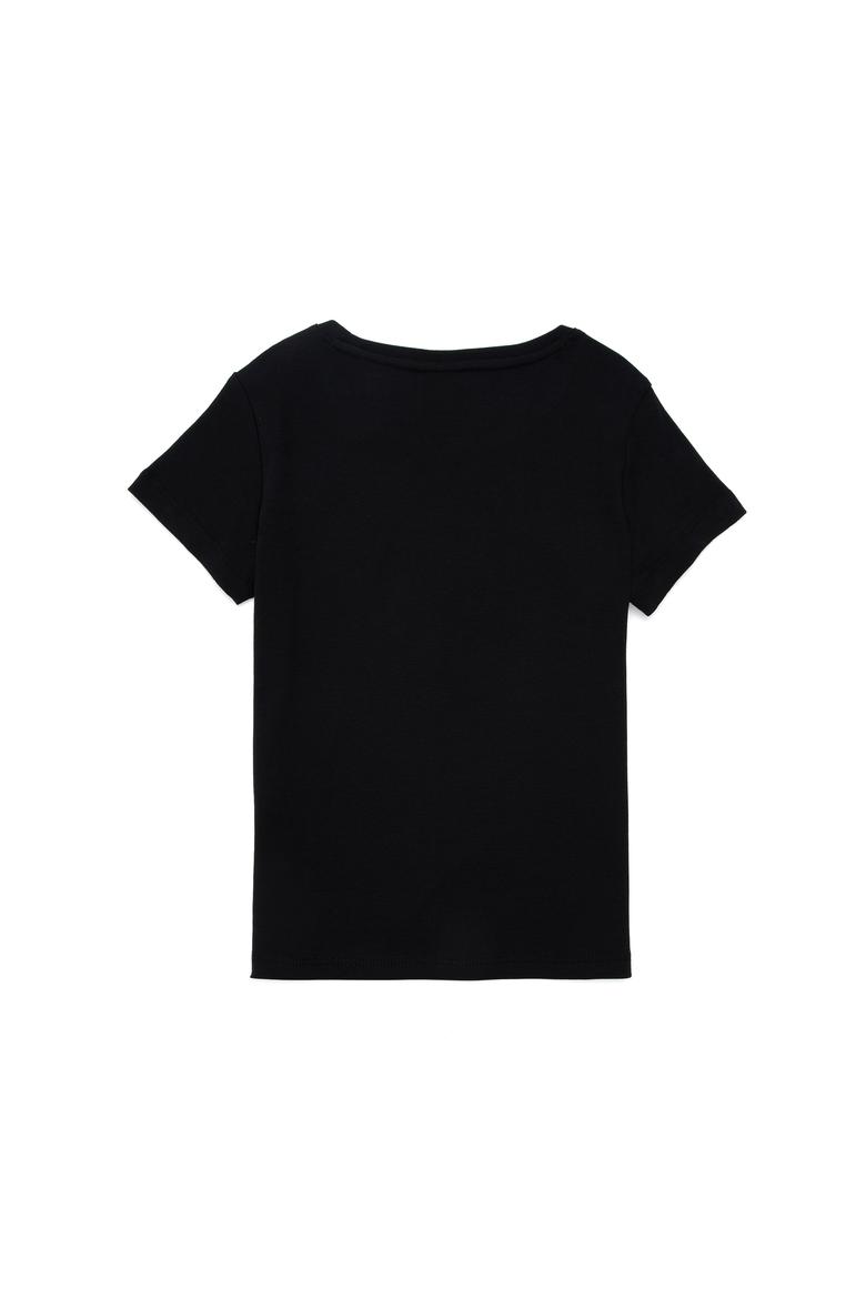 Kız Çocuk Siyah Bisiklet Yaka Basic Tişört - 50294568023