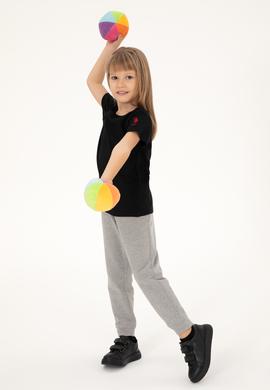 Kız Çocuk Siyah Bisiklet Yaka Basic Tişört - 50294568023