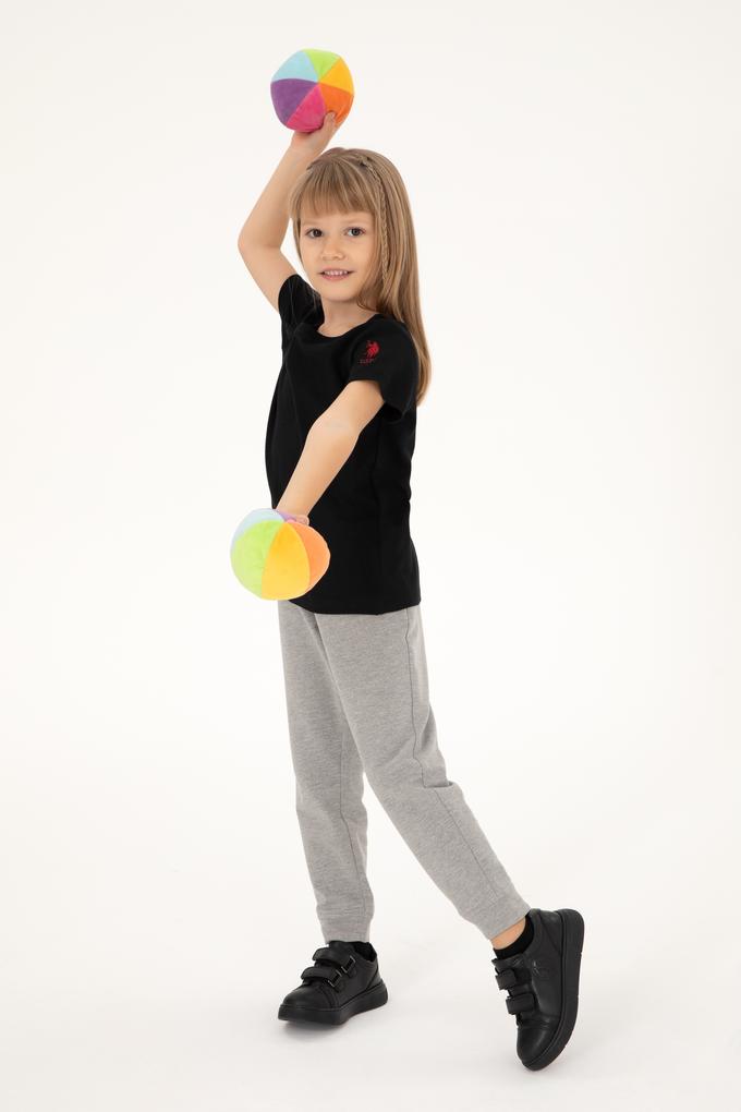 Kız Çocuk Siyah Bisiklet Yaka Basic Tişört