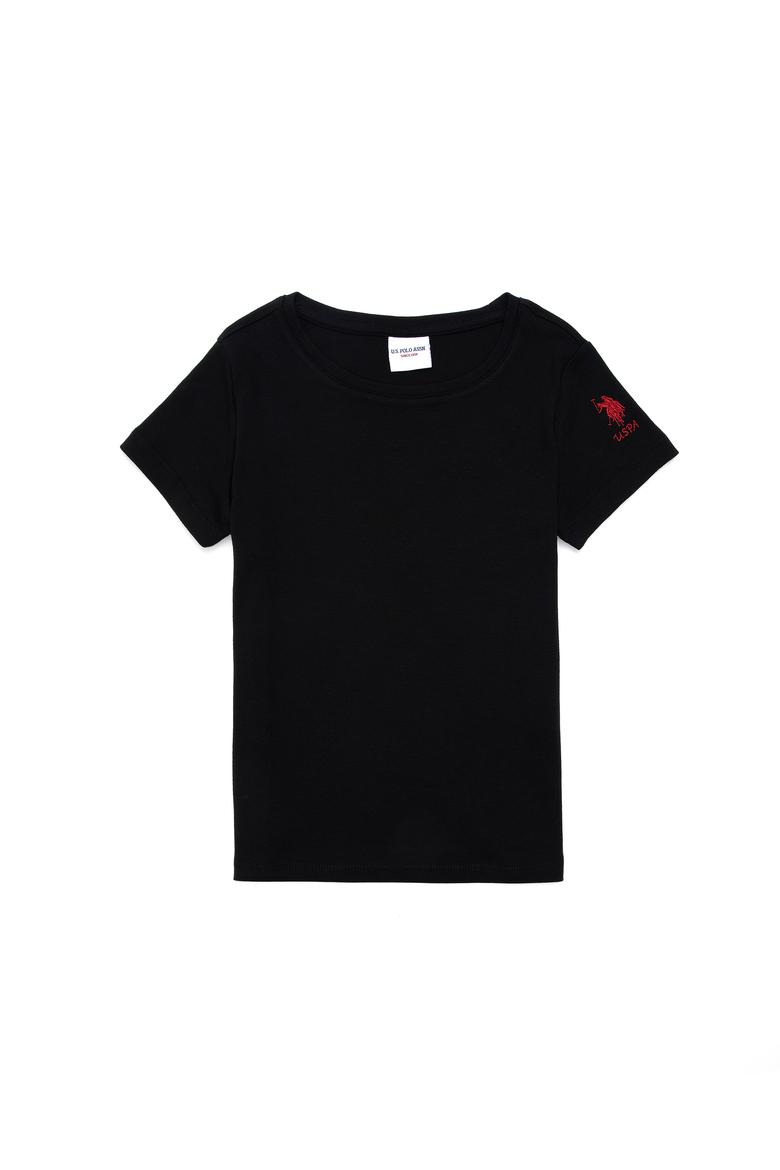 Kız Çocuk Siyah Bisiklet Yaka Basic Tişört - 50294568023