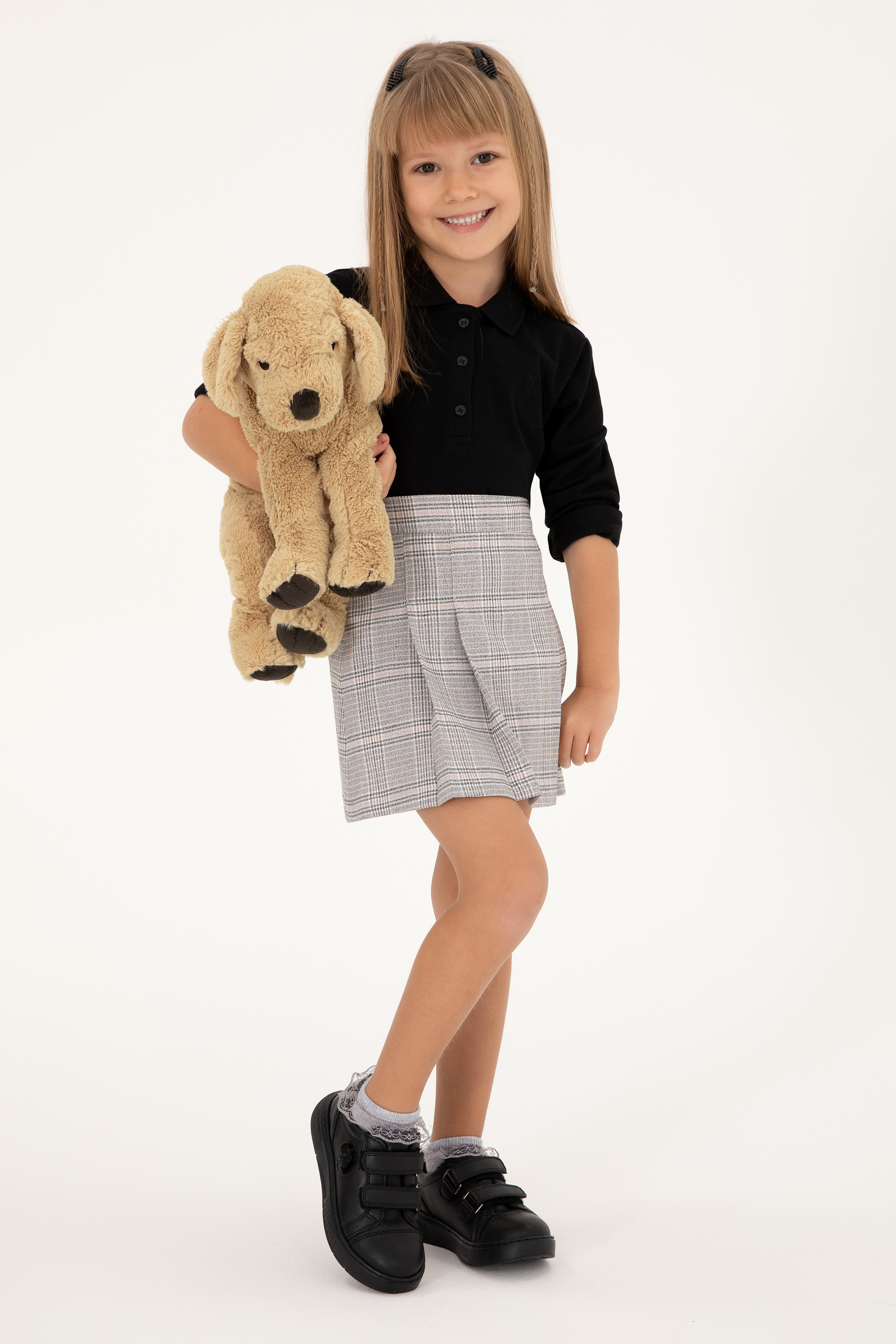 Kız Çocuk Siyah Polo Yaka Basic Sweatshirt - Image 1