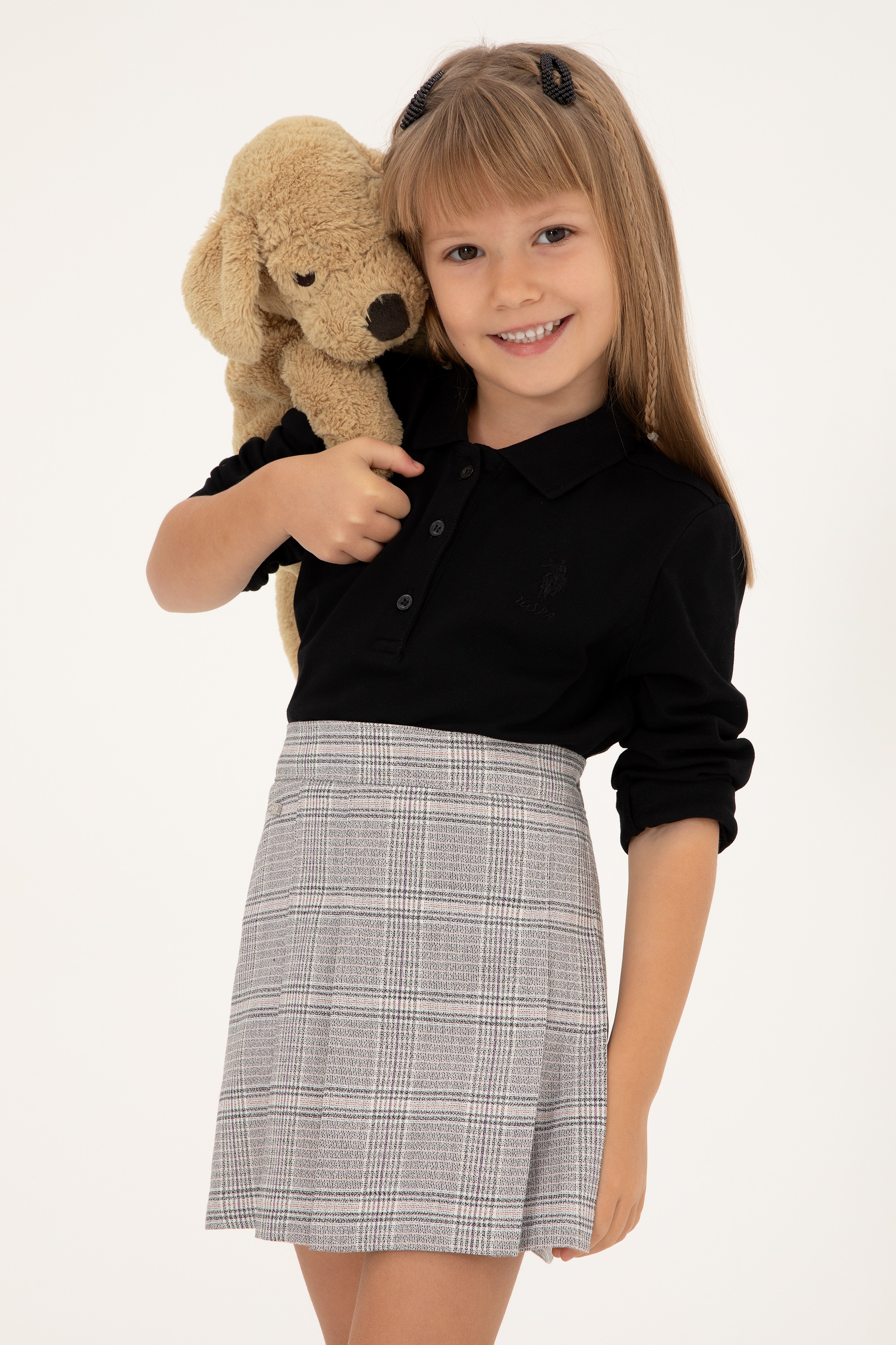 Kız Çocuk Siyah Polo Yaka Basic Sweatshirt - Image 2
