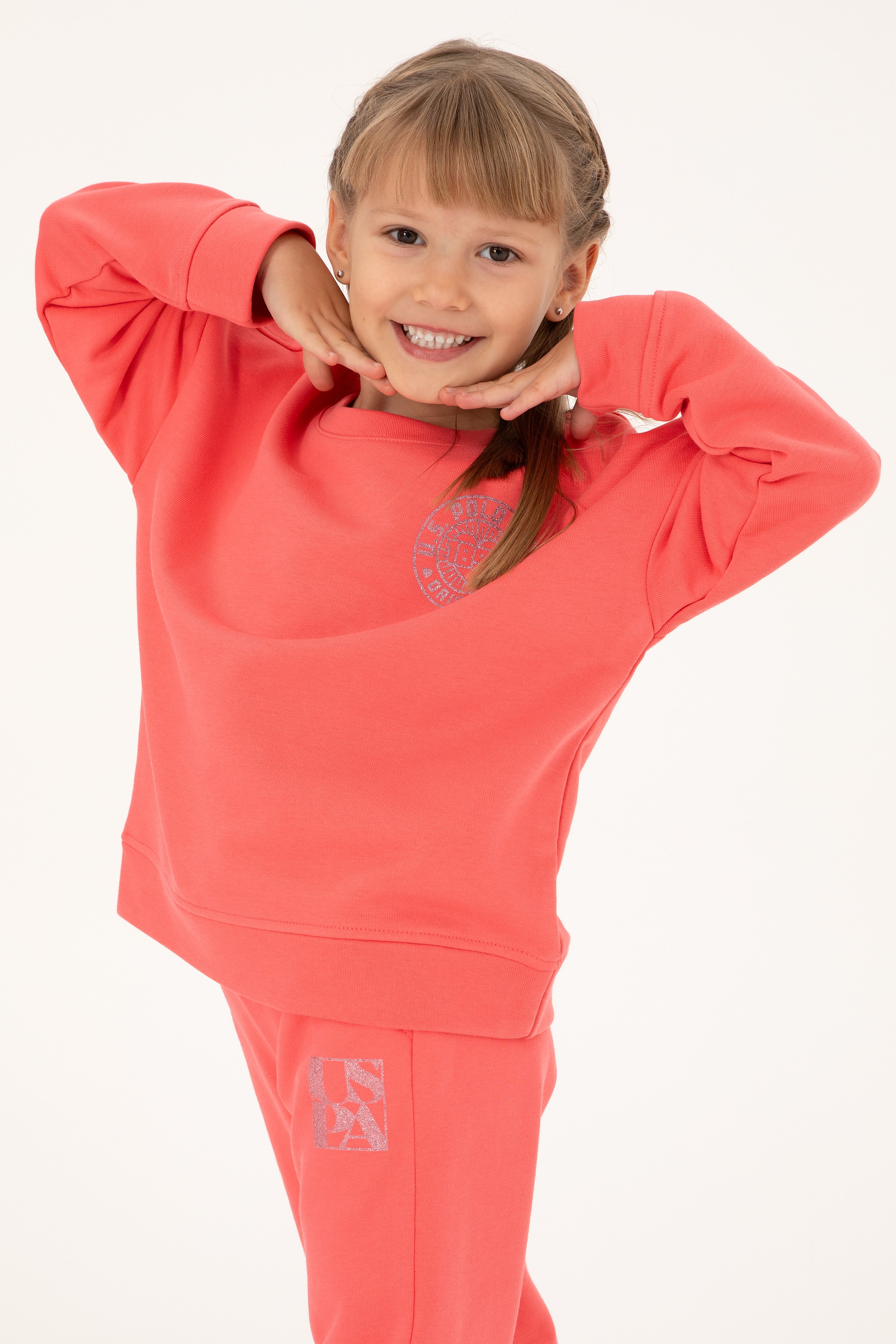 Kız Çocuk Nar Çiçeği Bisiklet Yaka Basic Sweatshirt - Image 1