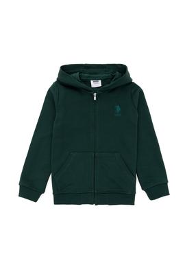 Erkek Çocuk Koyu Yeşil Basic Kapüşonlu Sweatshirt - 50289144116