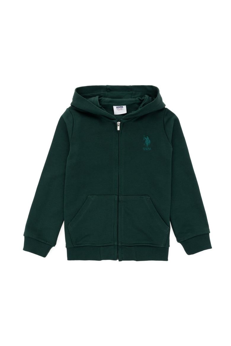 Erkek Çocuk Koyu Yeşil Basic Kapüşonlu Sweatshirt