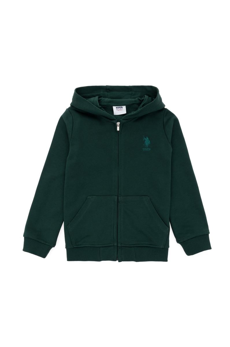 Erkek Çocuk Koyu Yeşil Basic Kapüşonlu Sweatshirt