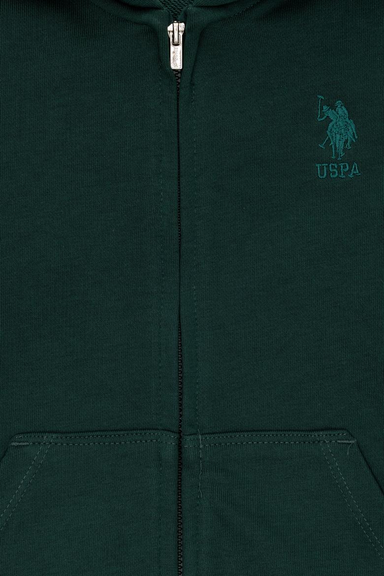 Erkek Çocuk Koyu Yeşil Basic Kapüşonlu Sweatshirt - 50289144116