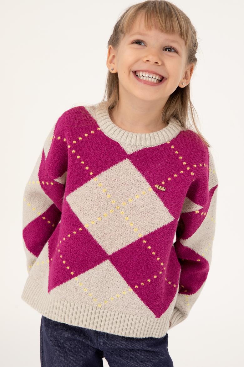 Kız Çocuk Taş Bisiklet Yaka Kazak