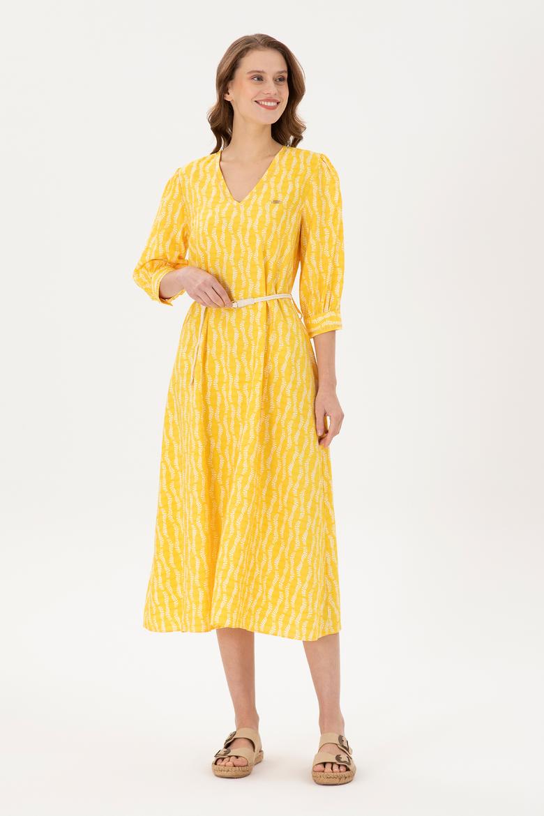 Kadın Safran Midi Boy Dokuma Elbise - 50280542011