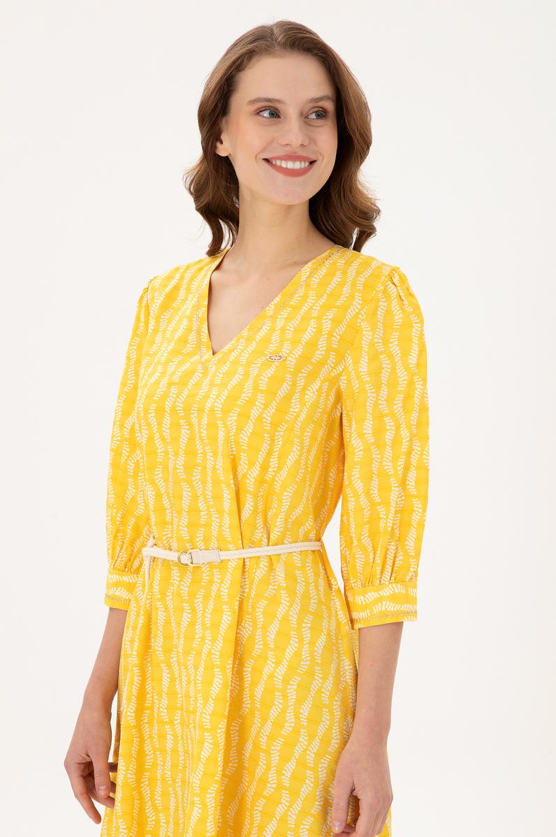 Kadın Safran Midi Boy Dokuma Elbise