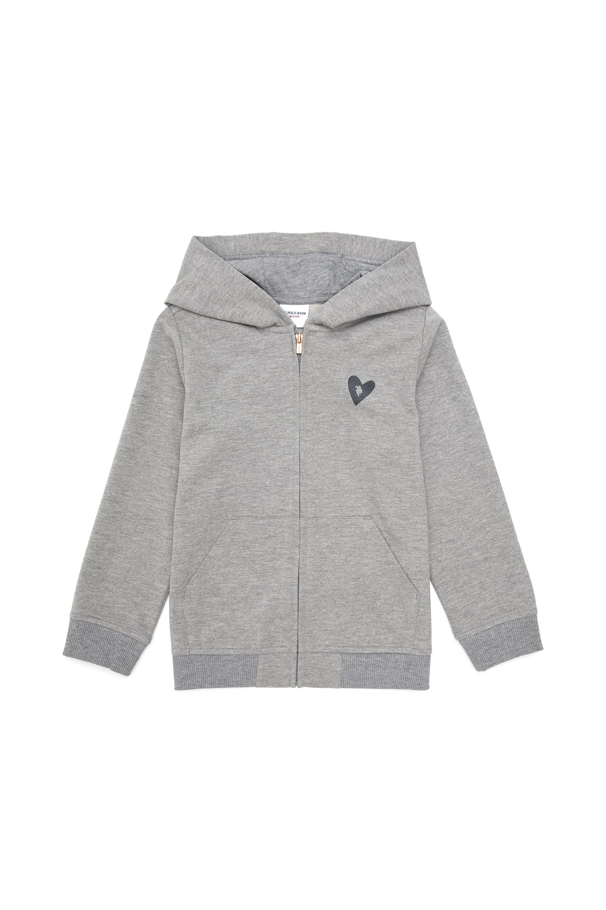 Kız Çocuk Gri Melanj Fermuarlı Sweatshirt
