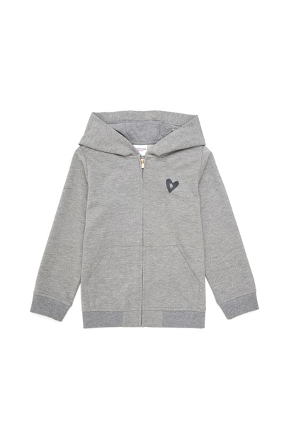 Kız Çocuk Gri Melanj Fermuarlı Sweatshirt