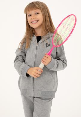 Kız Çocuk Gri Melanj Fermuarlı Sweatshirt - 50296942017