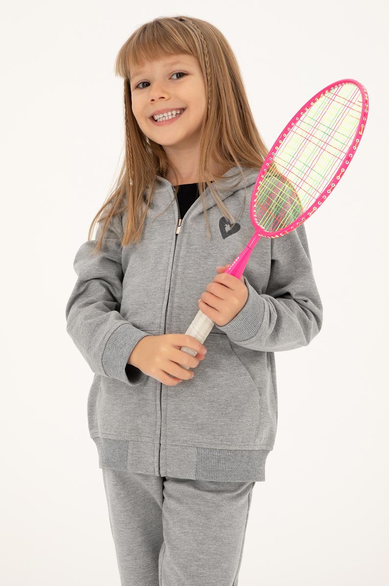 Kız Çocuk Gri Melanj Fermuarlı Sweatshirt