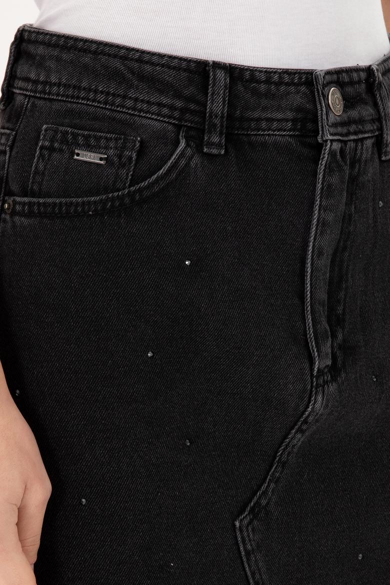 Kadın Siyah Midi Boy Jean Etek - 50295993014