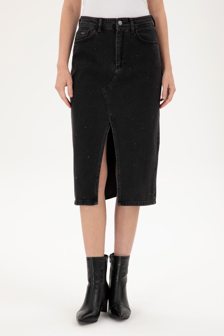 Kadın Siyah Midi Boy Jean Etek - 50295993014