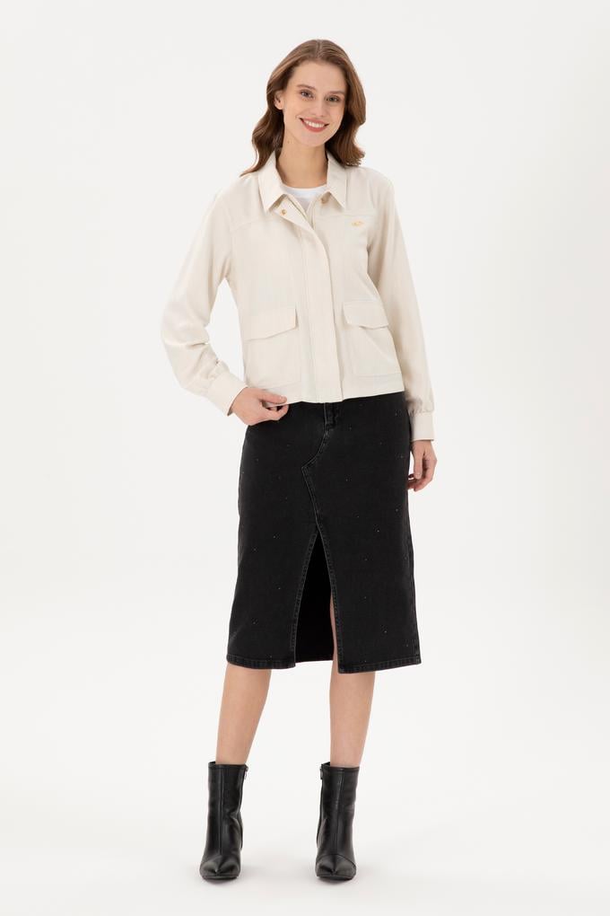 Kadın Siyah Midi Boy Jean Etek