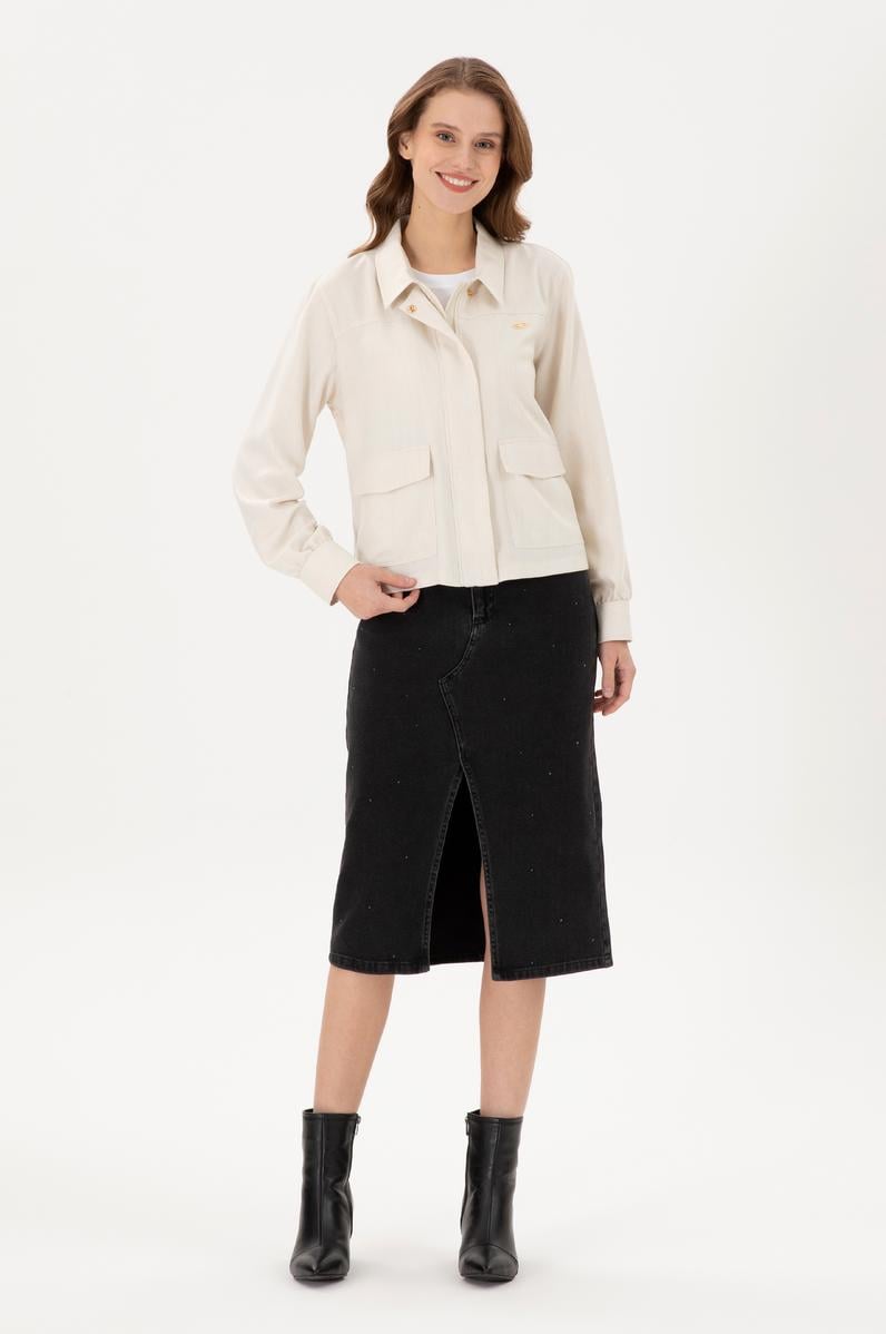 Kadın Siyah Midi Boy Jean Etek