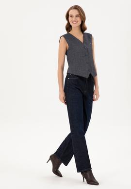 Kadın Koyu Mavi Flare High Waist Fit Jean Pantolon - 50297485006