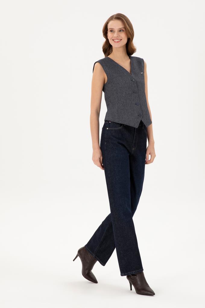 Kadın Koyu Mavi Flare High Waist Fit Jean Pantolon