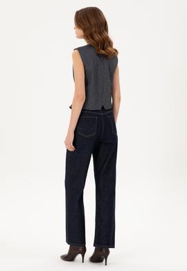 Kadın Koyu Mavi Flare High Waist Fit Jean Pantolon - 50297485006