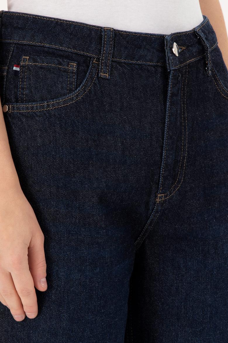 Kadın Koyu Mavi Flare High Waist Fit Jean Pantolon - 50297485006