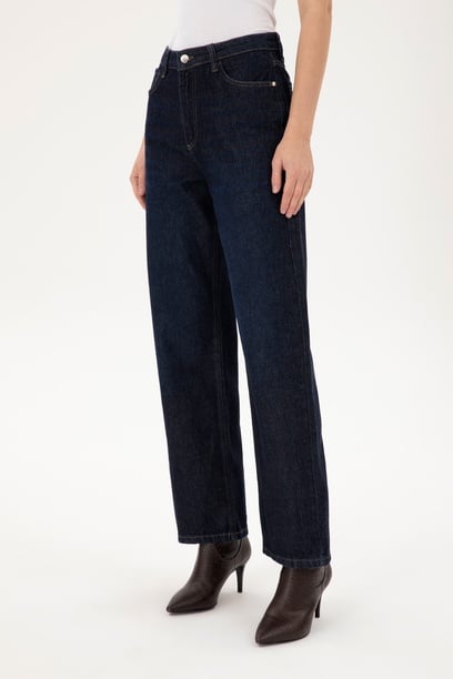 Kadın Koyu Mavi Flare High Waist Fit Jean Pantolon