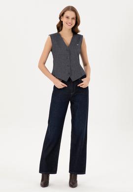 Kadın Koyu Mavi Flare High Waist Fit Jean Pantolon - 50297485006