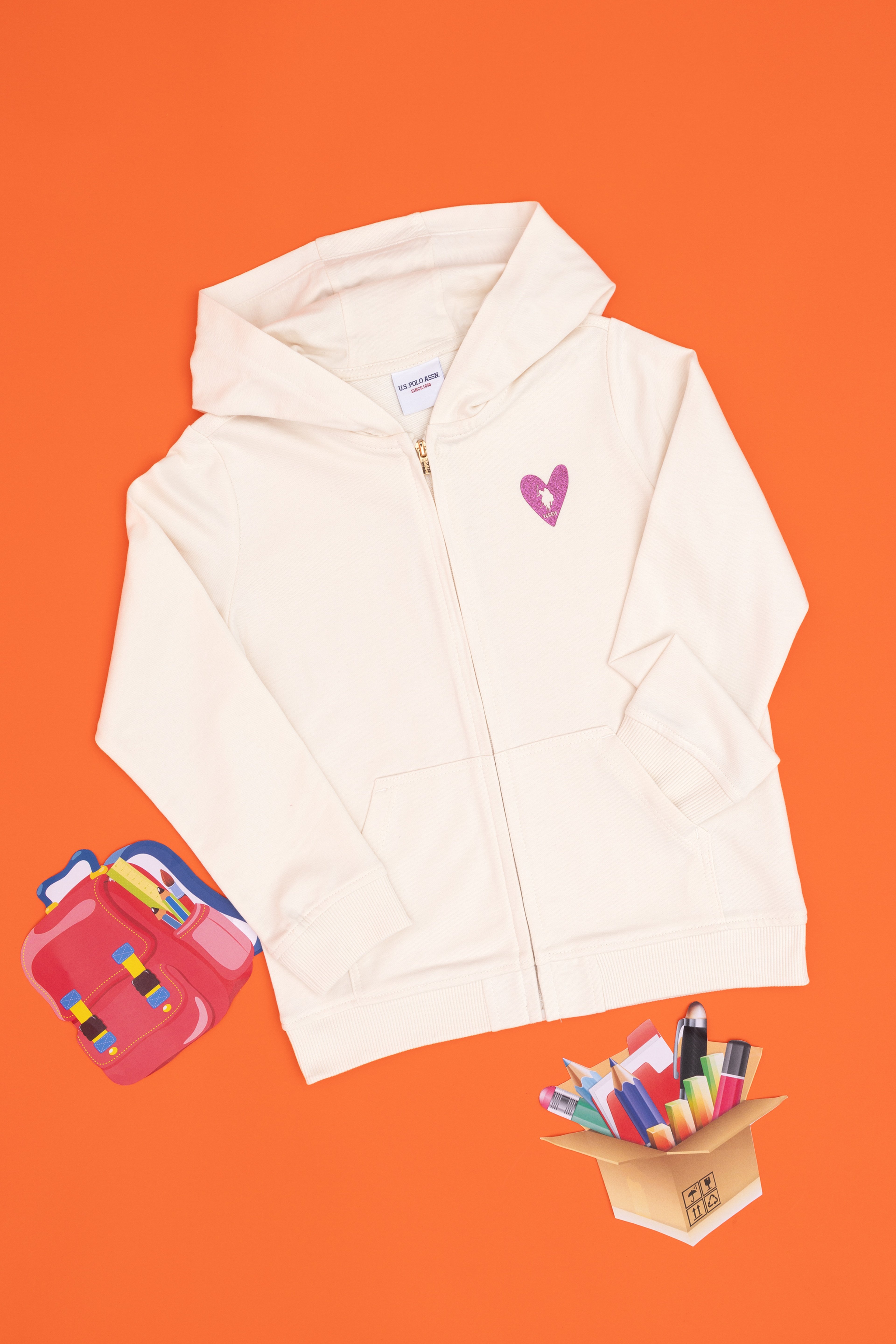 Kız Çocuk Krem Fermuarlı Basic Sweatshirt - Image 3
