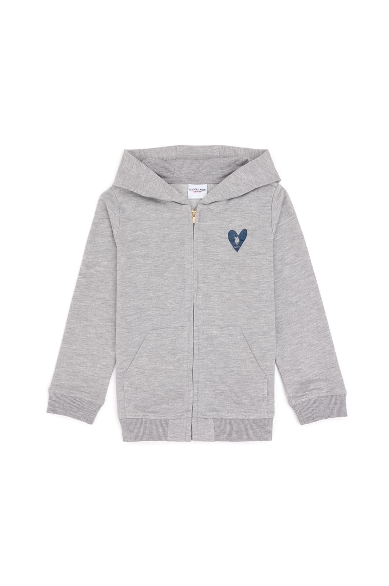 Kız Çocuk Açık Gri Melanj Fermuarlı Basic Sweatshirt