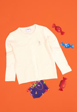 Kız Çocuk Krem Bisiklet Yaka Triko Hırka - 50294745045