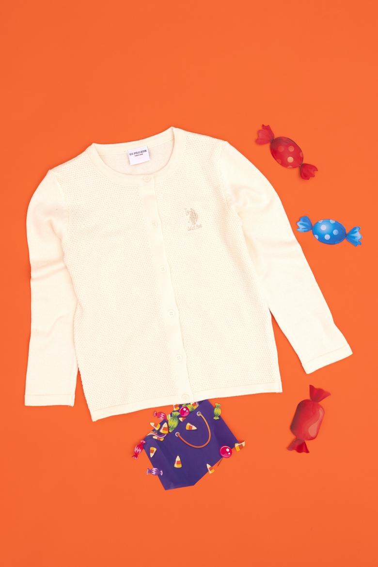 Kız Çocuk Krem Bisiklet Yaka Triko Hırka - 50294745045