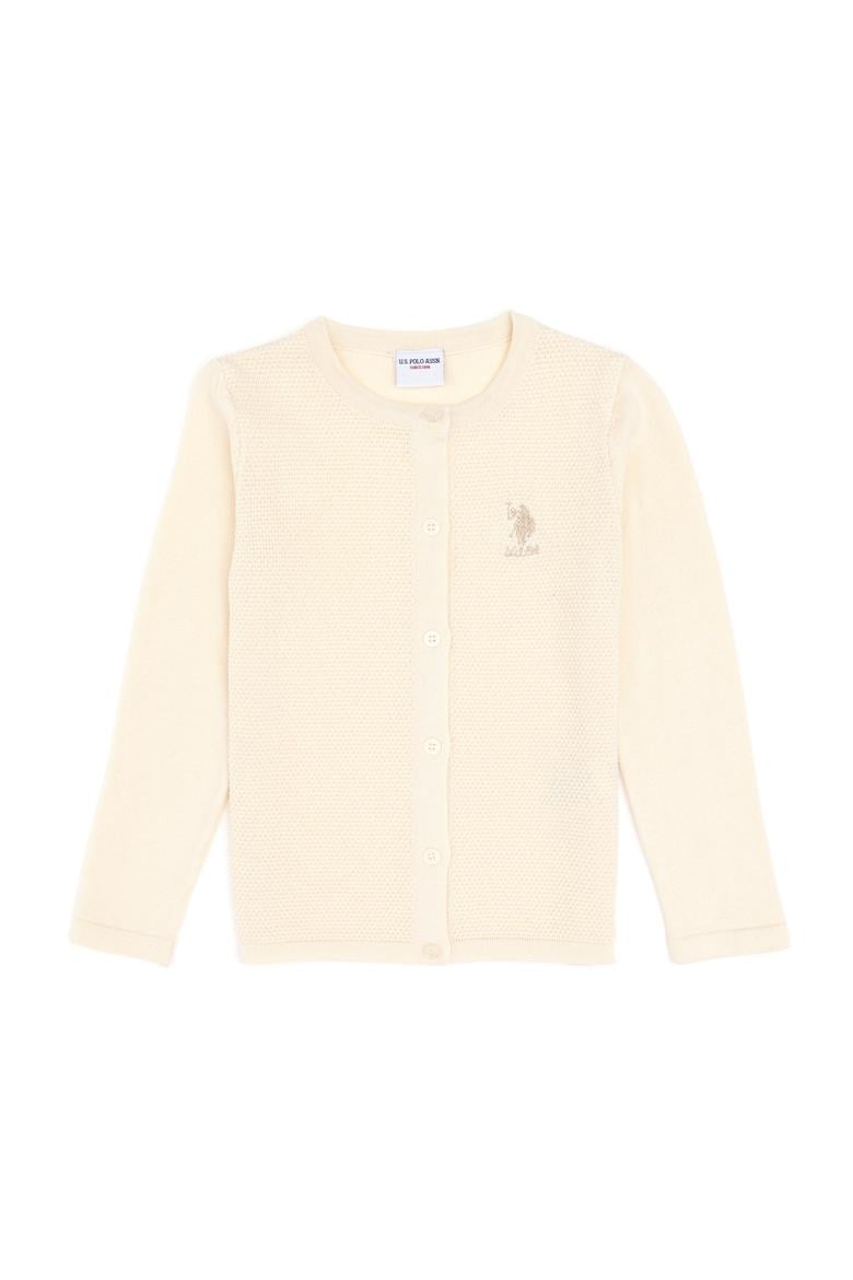 Kız Çocuk Krem Bisiklet Yaka Triko Hırka - 50294745045