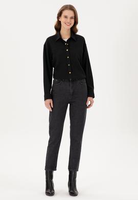 Kadın Siyah Mom High Waist Fit Jean Pantolon - 50295350004